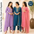 Pack Of 3 Beautiful Cotton Kurta Set with Dupatta (BCK-3)