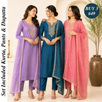 Pack Of 3 Beautiful Cotton Kurta Set with Dupatta (BCK-3)