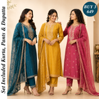 Pack Of 3 Beautiful Cotton Kurta Set with Dupatta (BCK-8)