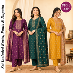 Pack Of 3 Beautiful Cotton Kurta Set with Dupatta (BCK-9)