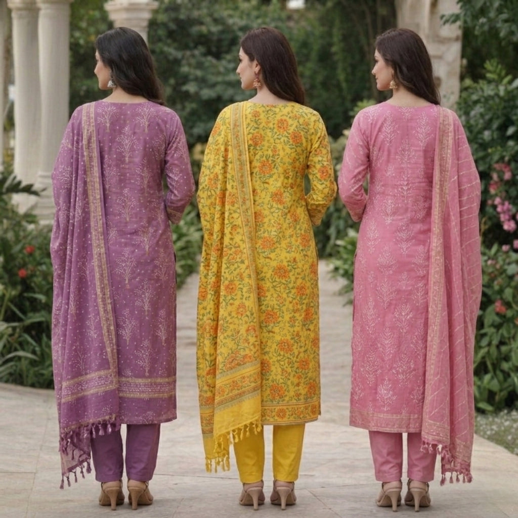 3 Combo Set Kurta, Pants With Dupatta | KS-05
