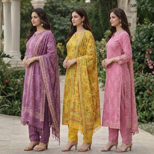 3 Combo Set Kurta, Pants With Dupatta | KS-05