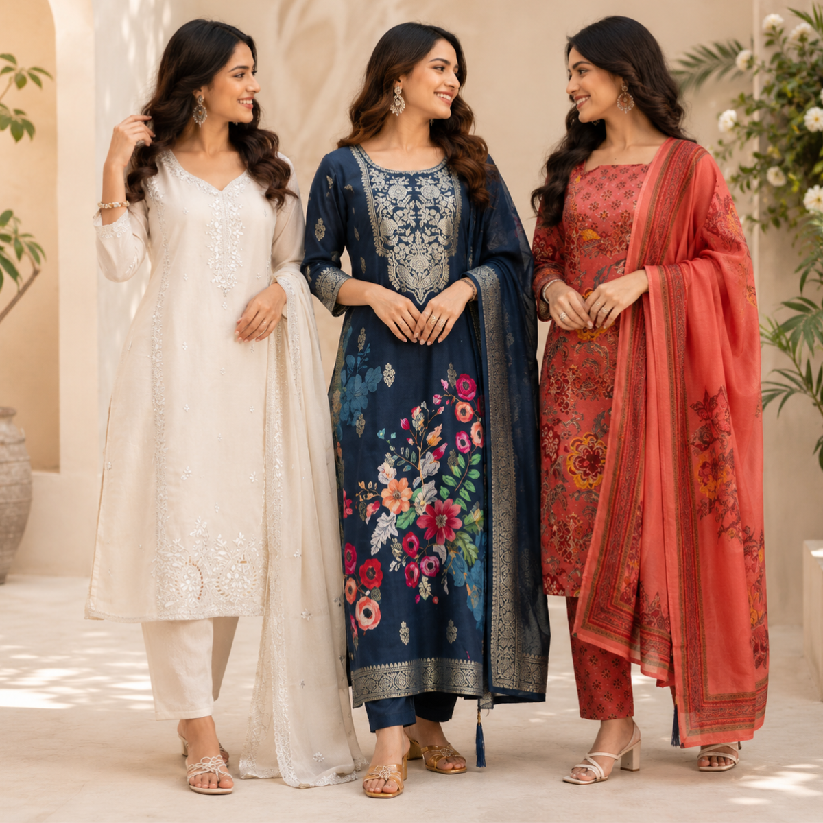 3 Women's Printed Ethnic Kurta Set With Dupatta ( KS-7 )