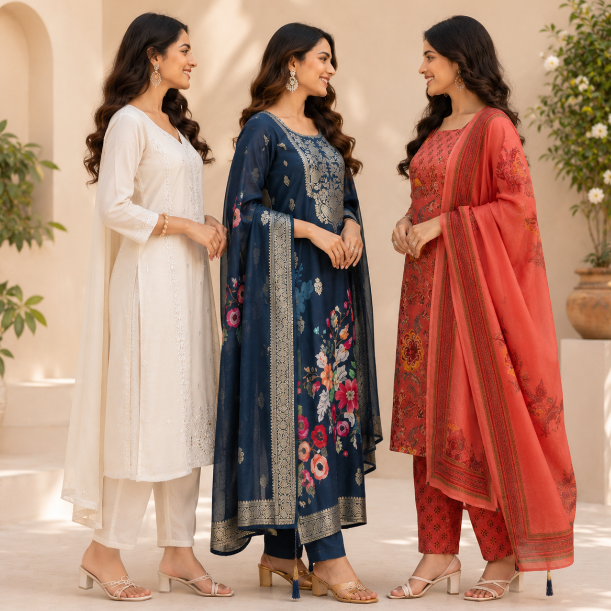 3 Women's Printed Ethnic Kurta Set With Dupatta ( KS-7 )