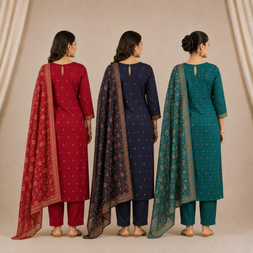 Pack Of 3 Elegant Cotton Kurta Set for Women with Dupatta (KBK-4)