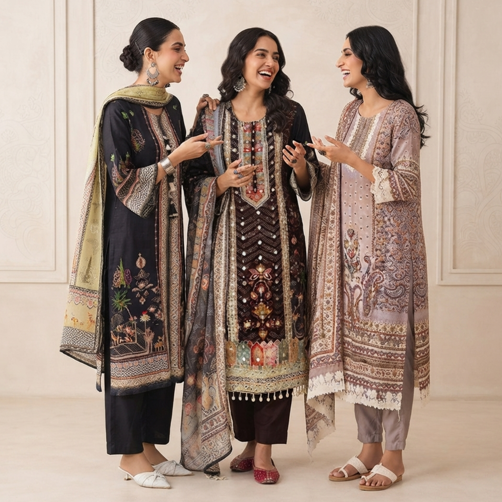 3 Comfort Fit Kurta Set with Dupatta ( C6 )