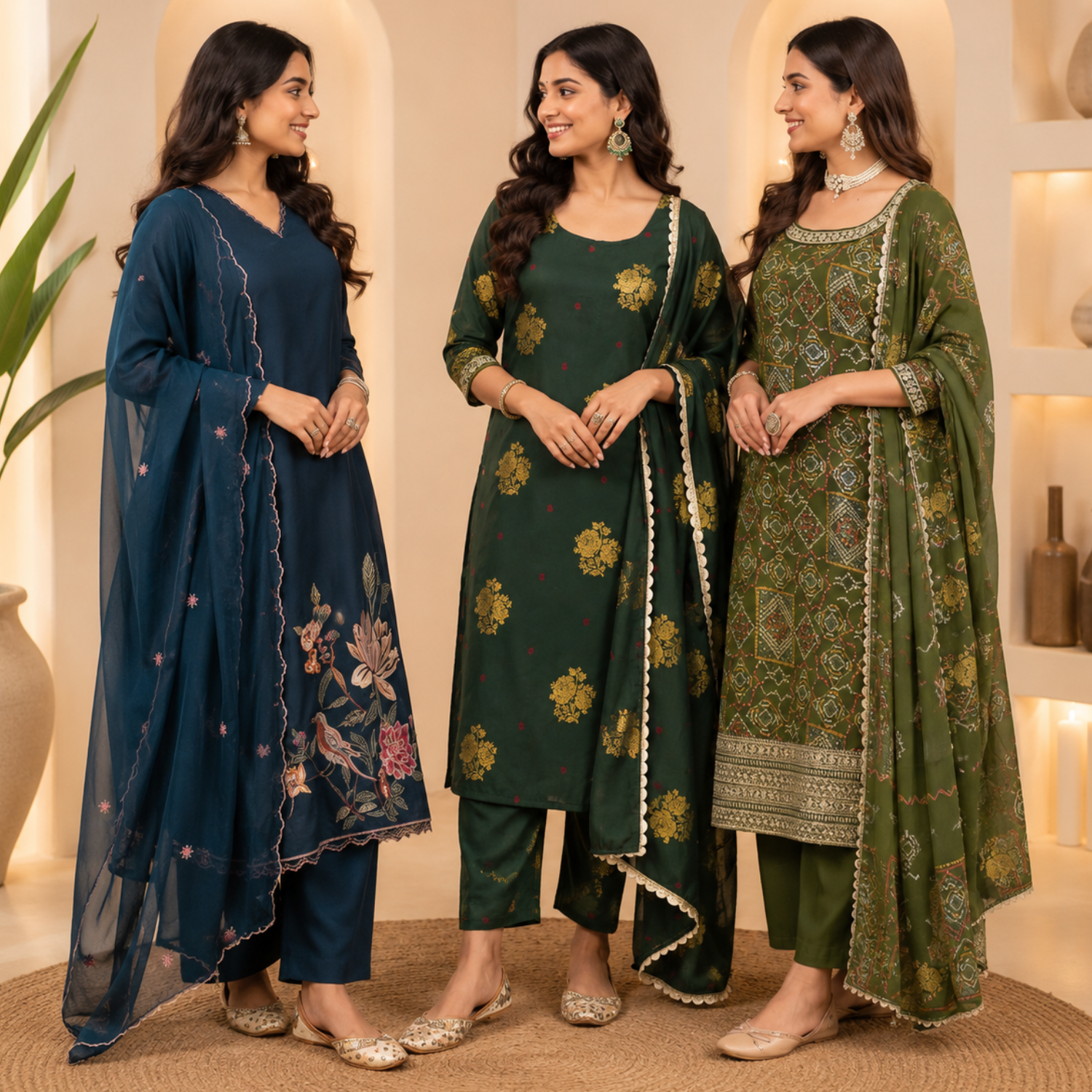 3 Ethnic Kurta With Dupatta ( K5 )