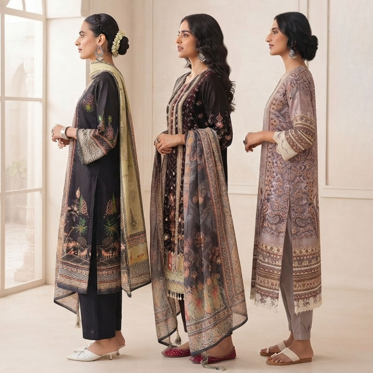 3 Comfort Fit Kurta Set with Dupatta ( C6 )