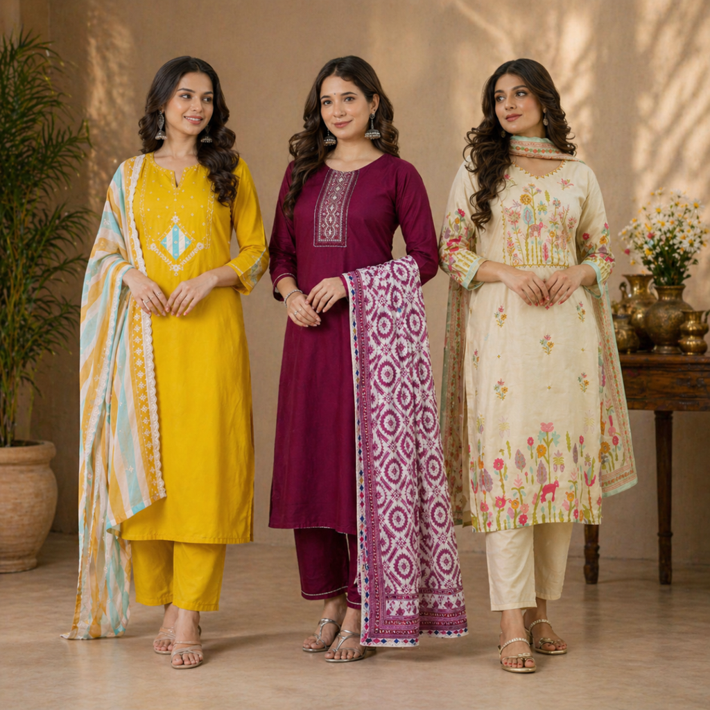 3 Cotton Kurta Set with Dupatta (CK-05)