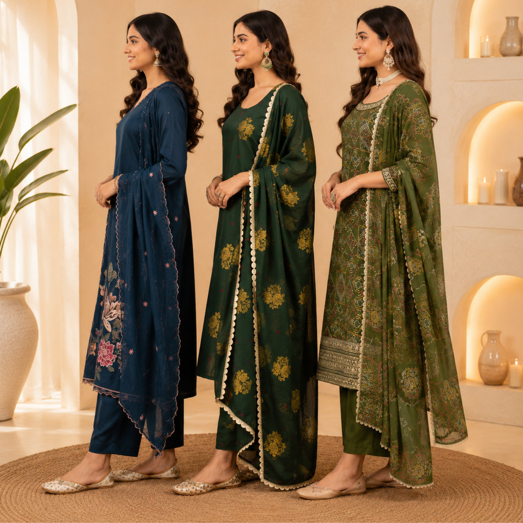 3 Ethnic Kurta With Dupatta ( K5 )