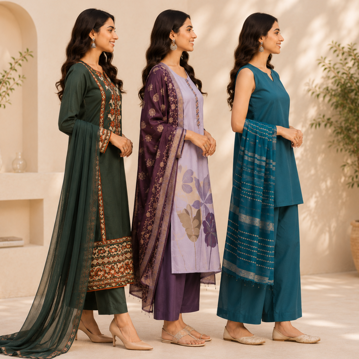 3 Women's Printed Ethnic Kurta Set With Dupatta ( KS-6 )