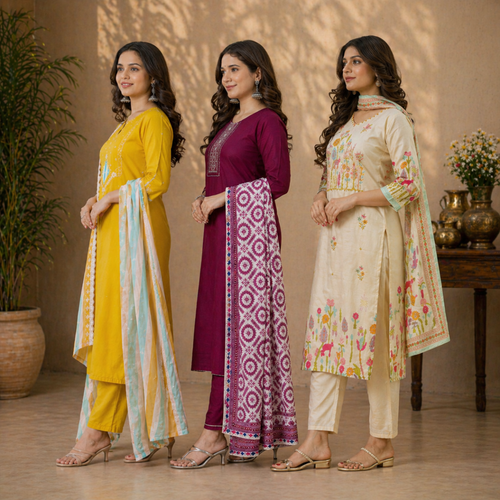 3 Cotton Kurta Set with Dupatta (CK-05)