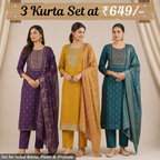 Pack Of 3 Elegant Cotton Kurta Set for Women with Dupatta (KBK-7)