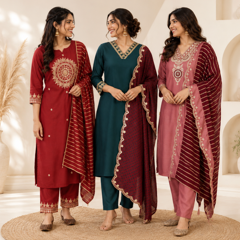 3 Ethnic Kurta With Dupatta ( K1 )