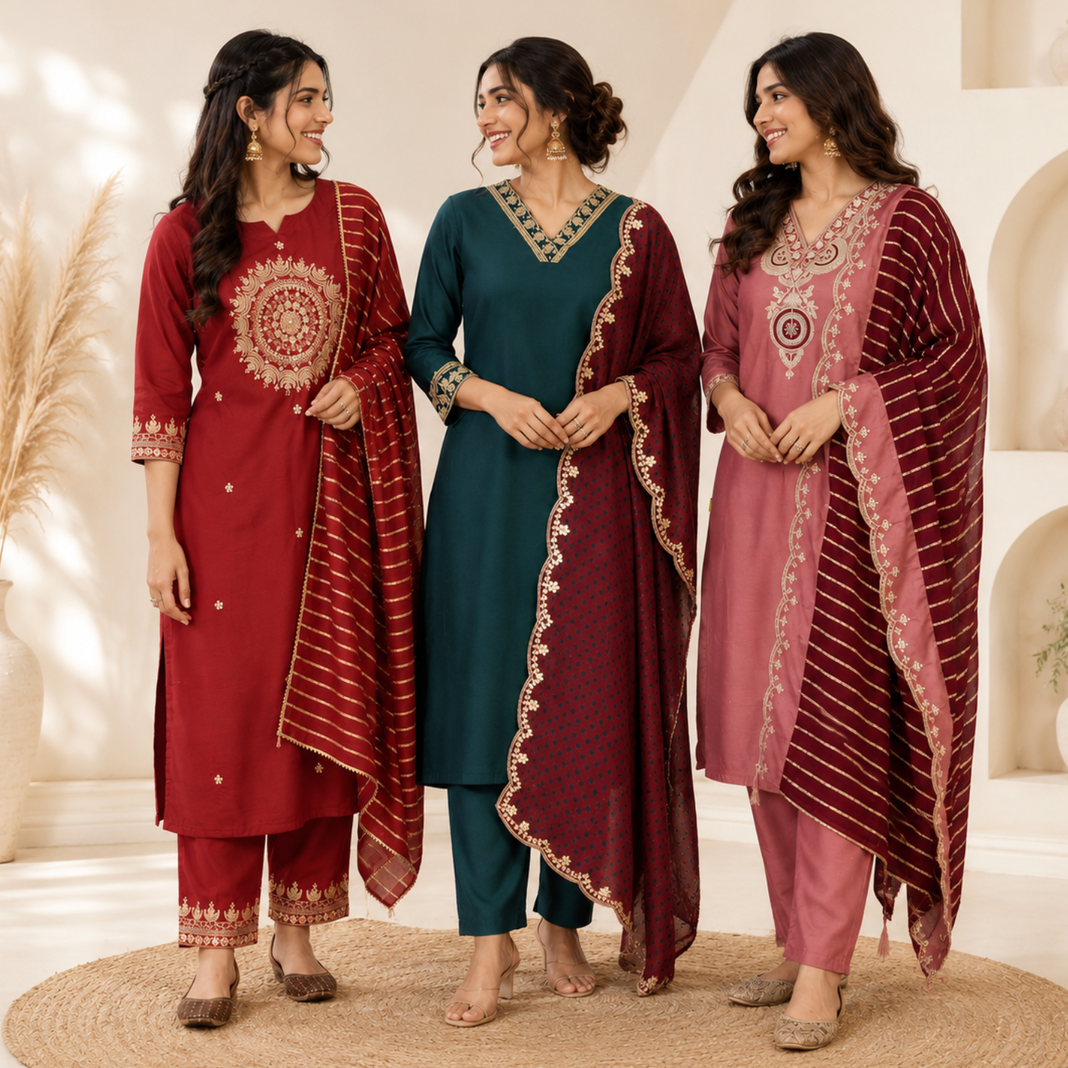 3 Ethnic Kurta With Dupatta ( K1 )