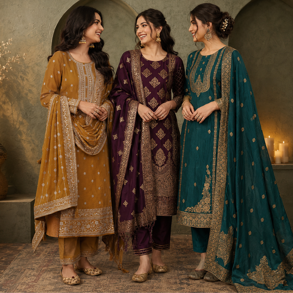 3 Kurta Set With Dupatta - Perfect For Every Occasion ( D-1 )