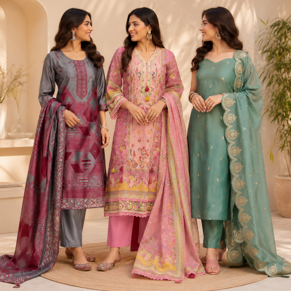 3 Women's Printed Ethnic Kurta Set With Dupatta ( KS-5 )