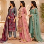 3 Women's Printed Ethnic Kurta Set With Dupatta ( KS-5 )