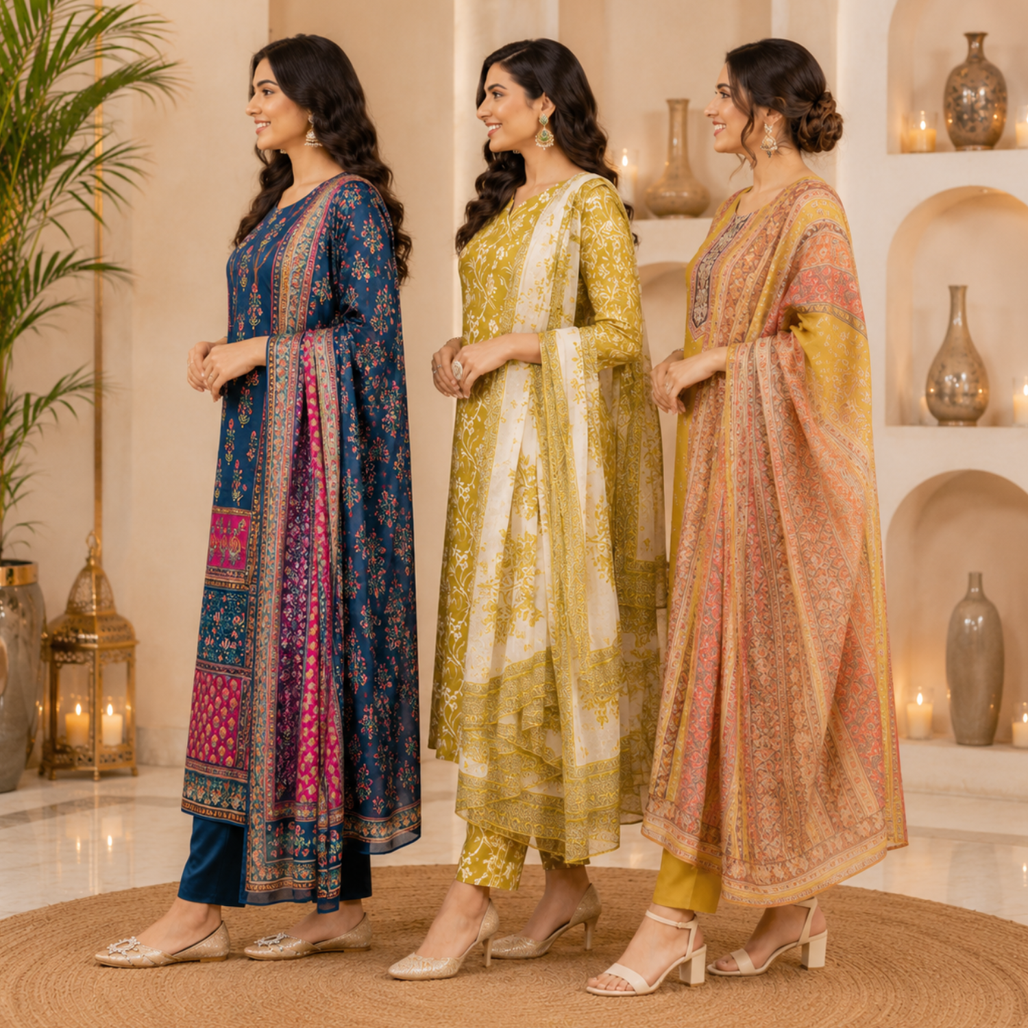 3 Ethnic Kurta With Dupatta ( K6 )