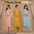 Pack Of 3 Elegant Cotton Kurta Set for Women with Dupatta (KBK-8)