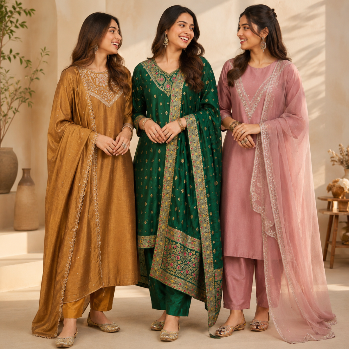 3 Women's Printed Ethnic Kurta Set With Dupatta ( KS-4 )