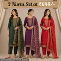 Pack Of 3 Elegant Cotton Kurta Set for Women with Dupatta (KBK-9)