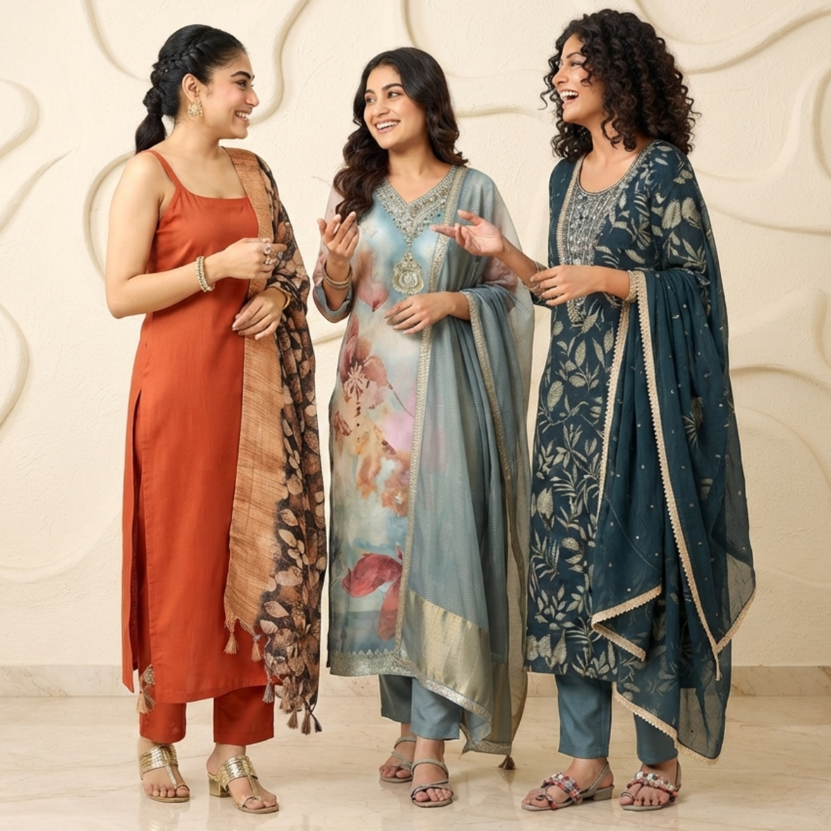 3 Comfort Fit Kurta Set with Dupatta ( C9 )