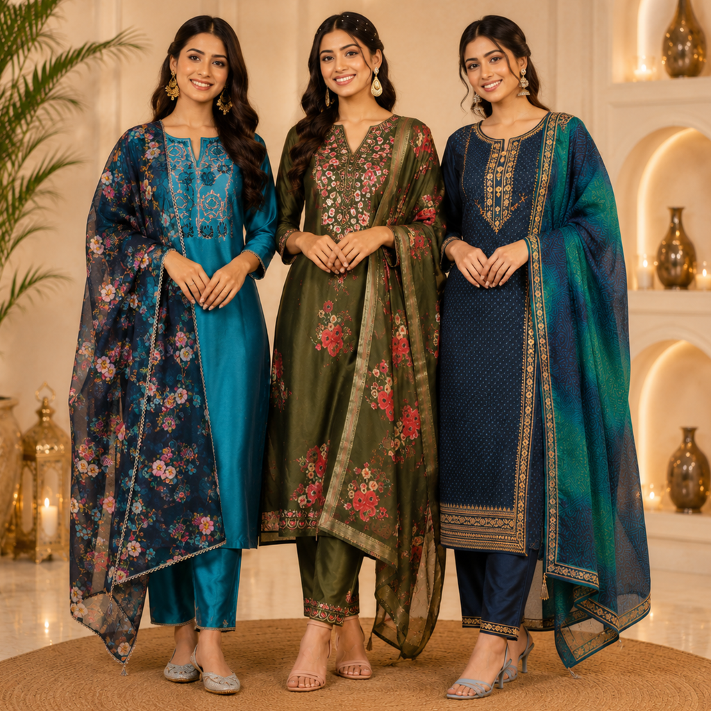 3 Ethnic Kurta With Dupatta ( K7 )