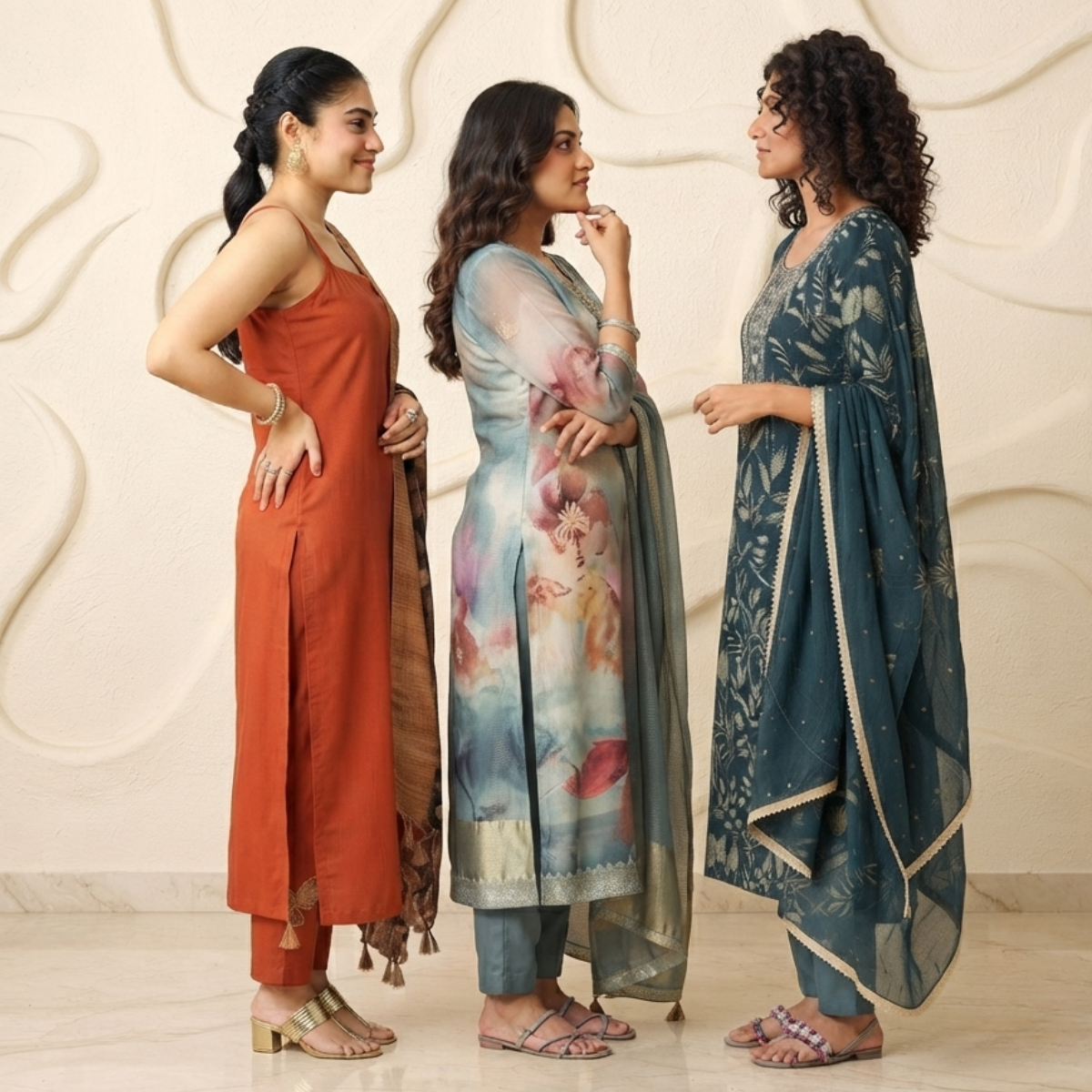 3 Comfort Fit Kurta Set with Dupatta ( C9 )