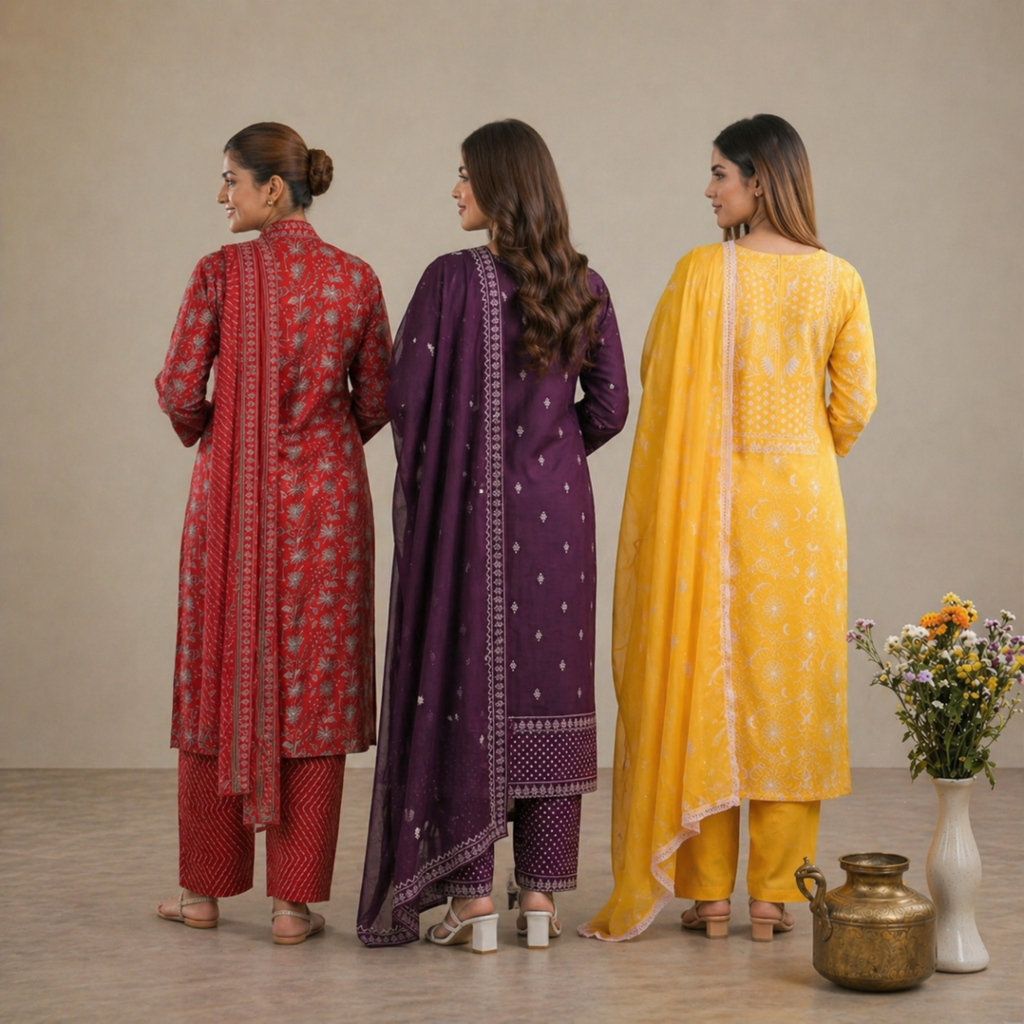3 Cotton Kurta Set with Dupatta (CK-07)