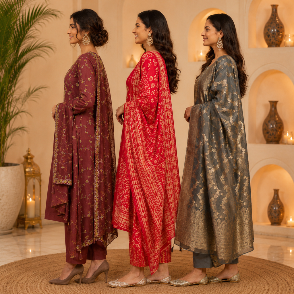 3 Ethnic Kurta With Dupatta ( K8 )