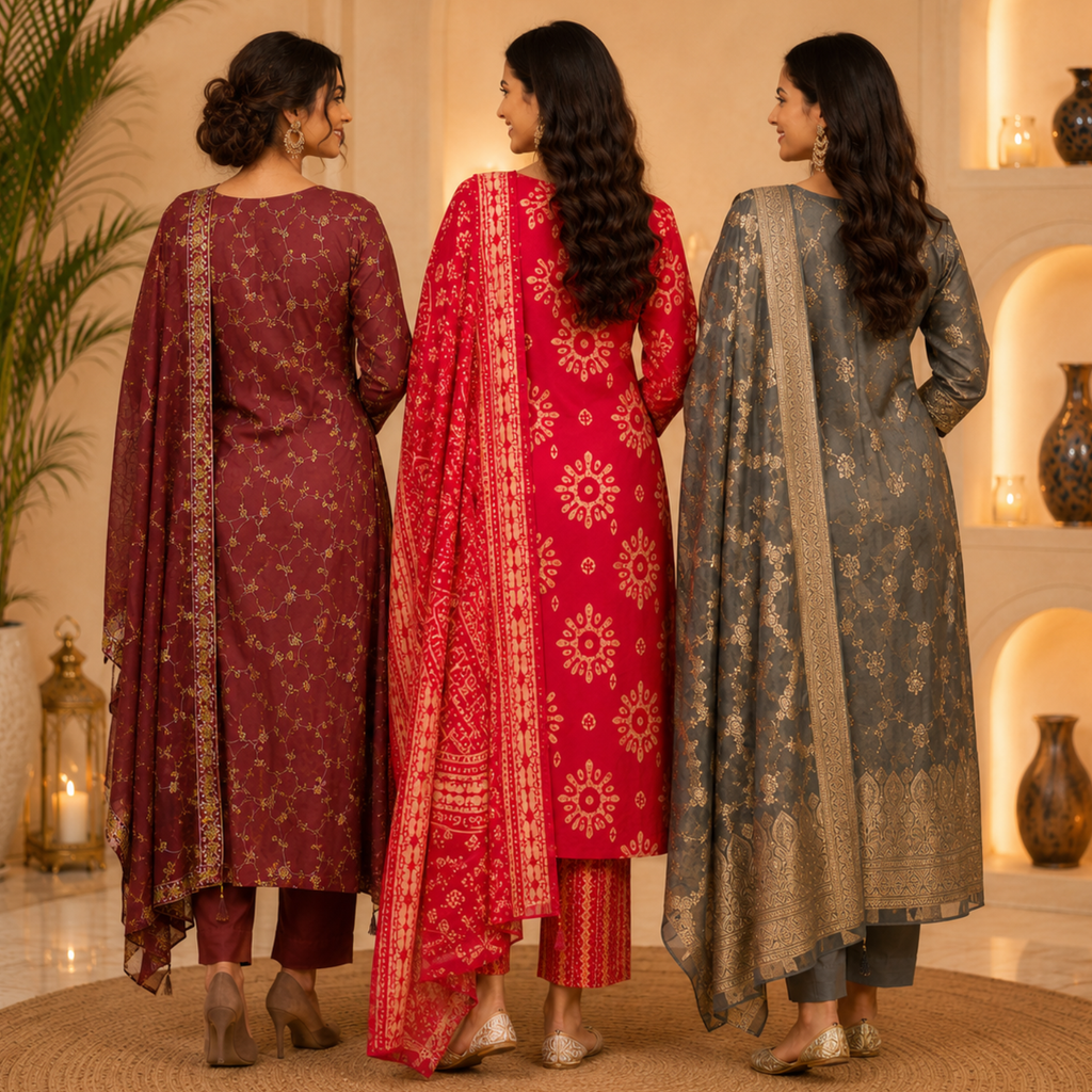 3 Ethnic Kurta With Dupatta ( K8 )