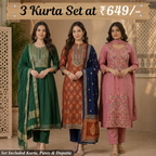 Pack Of 3 Beautiful Cotton Kurta Set with Dupatta (BCK-1)
