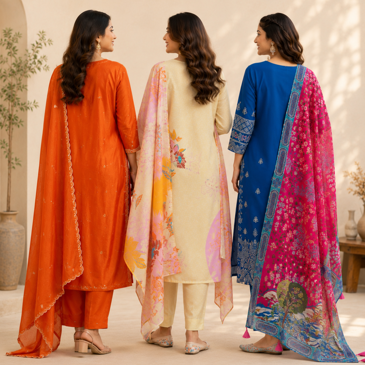 3 Women's Printed Ethnic Kurta Set With Dupatta ( KS-2 )