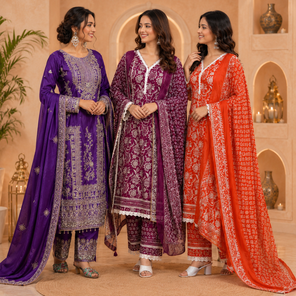 3 Ethnic Kurta With Dupatta ( K9 )