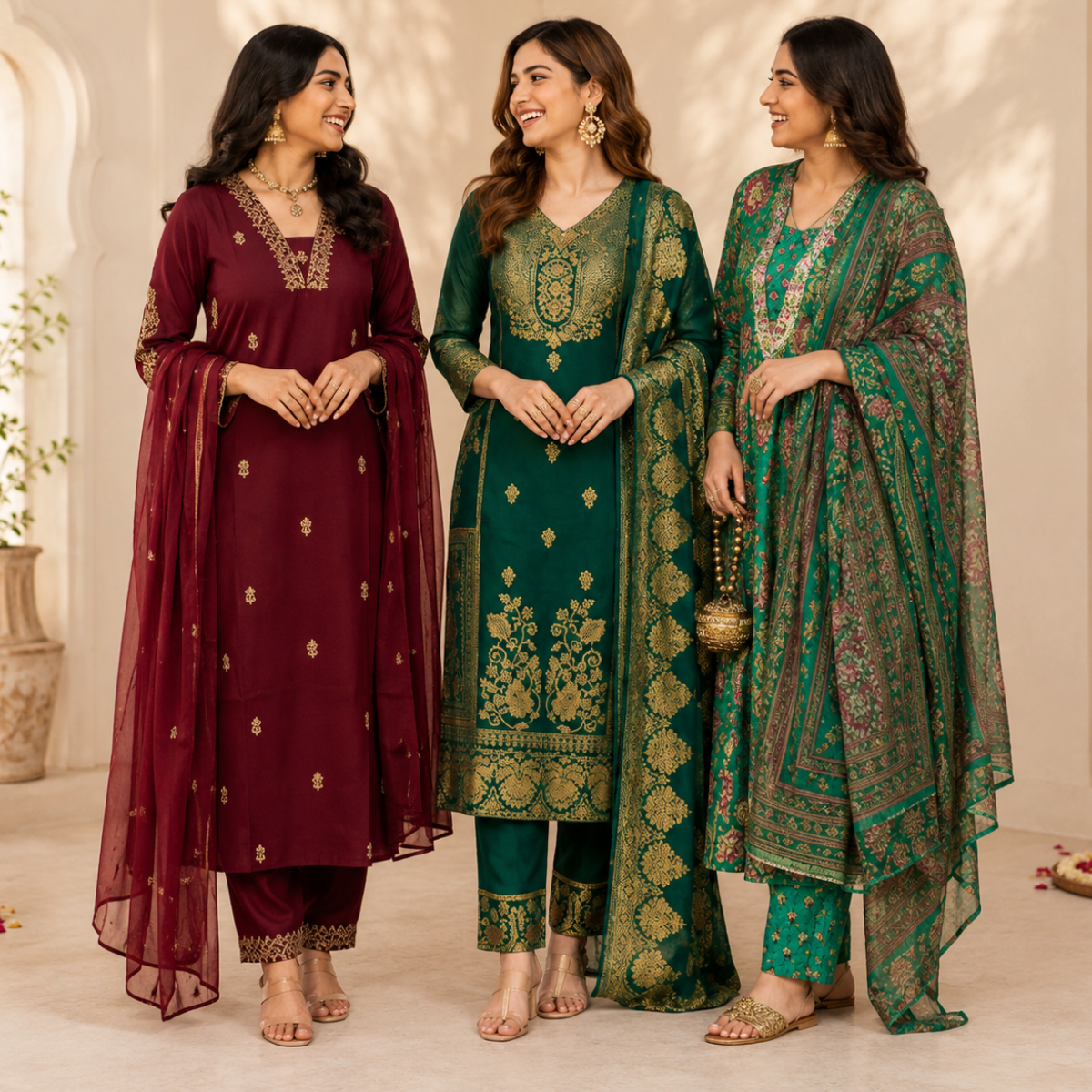 3 Women's Printed Ethnic Kurta Set With Dupatta ( KS-1 )