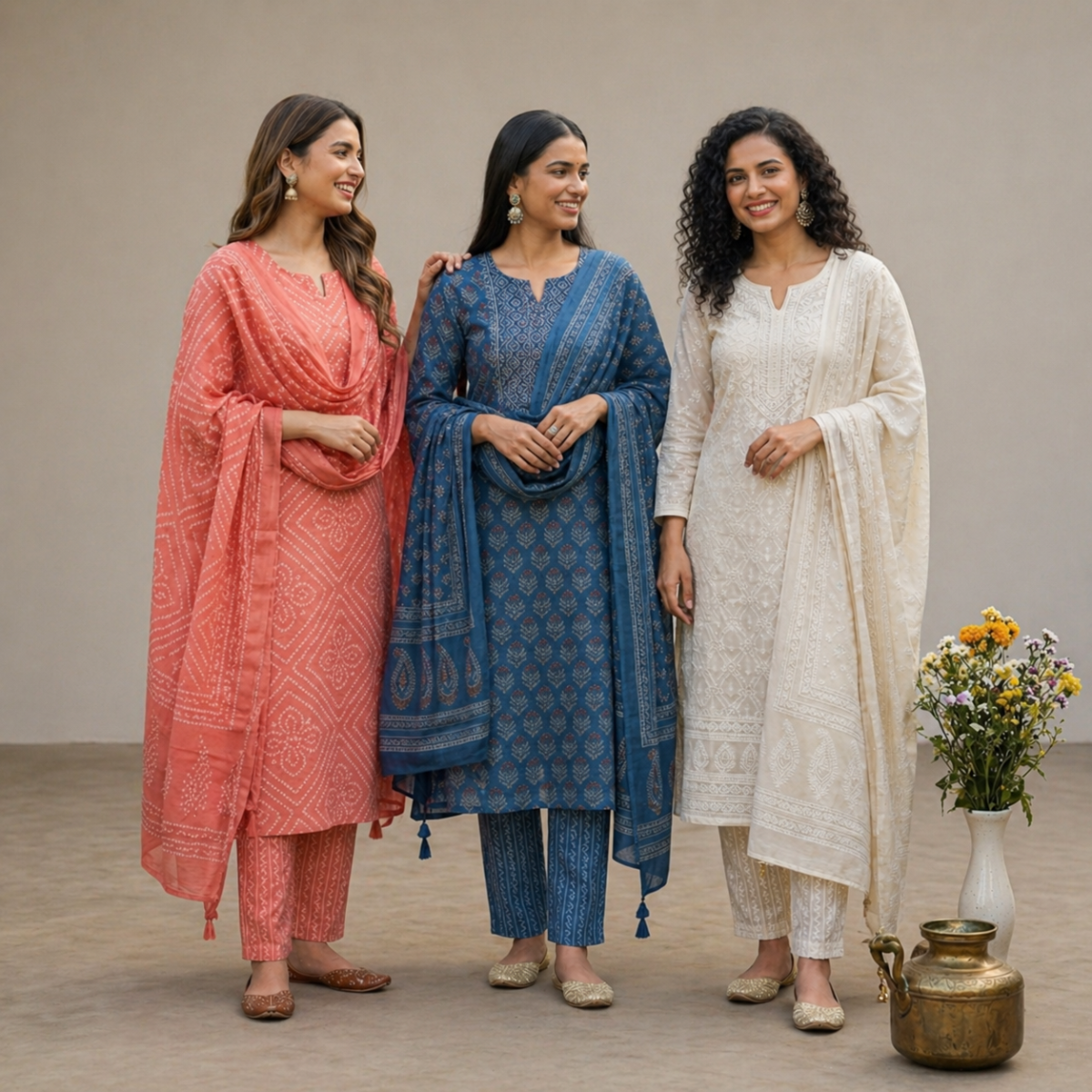 3 Cotton Kurta Set with Dupatta  (CK-10)