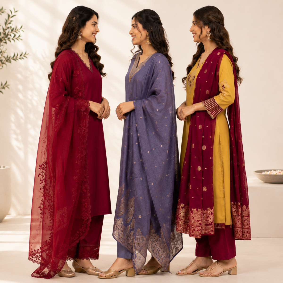 3 Women's Printed Ethnic Kurta Set With Dupatta ( KS-3 )