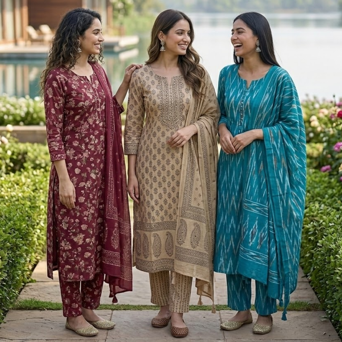 3 Printed kurta, matching pants, and a coordinated dupatta (P3K-10)
