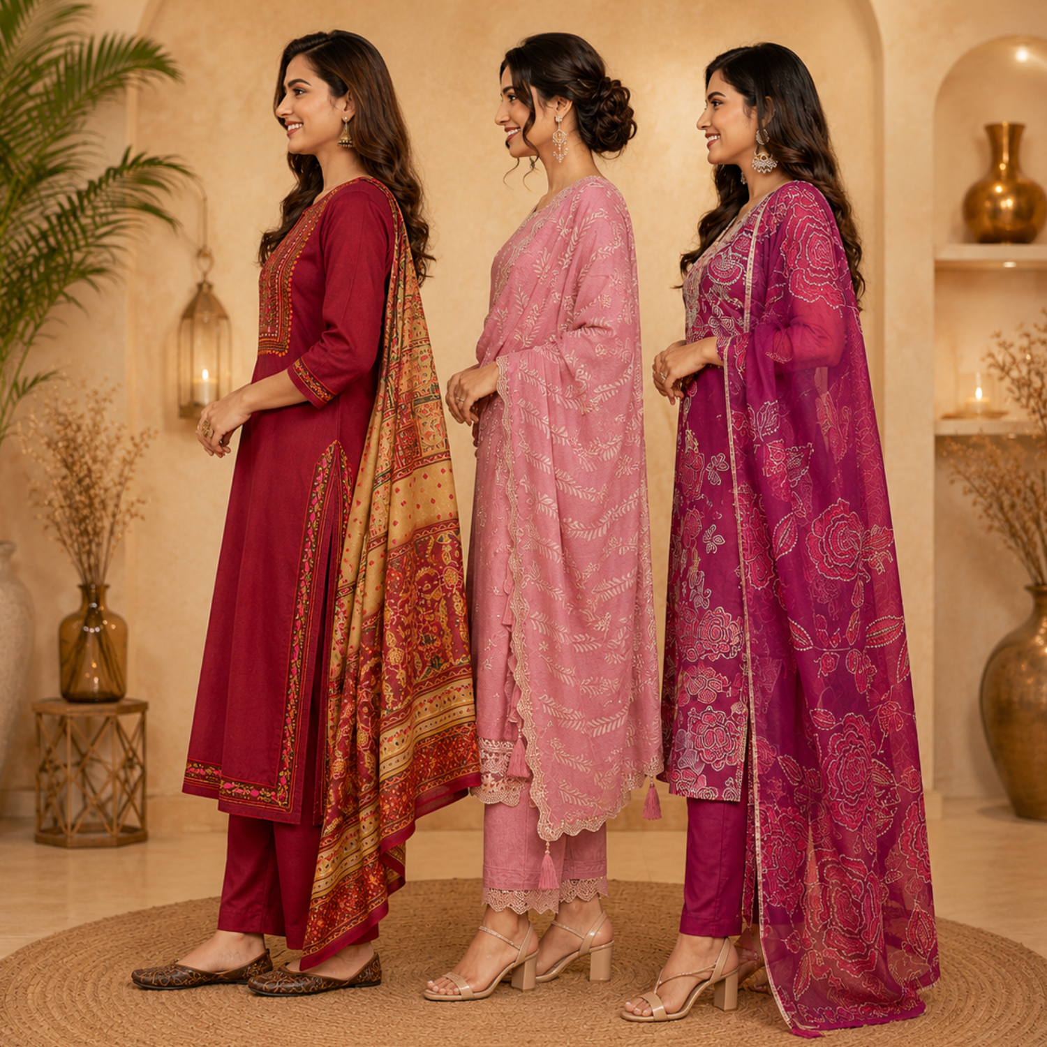 3 Ethnic Kurta With Dupatta ( K10 )