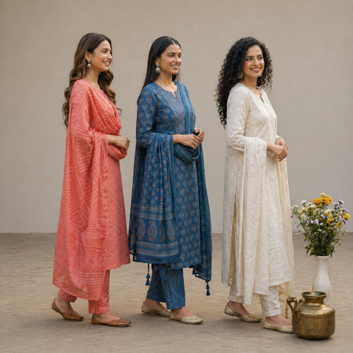 3 Cotton Kurta Set with Dupatta  (CK-10)