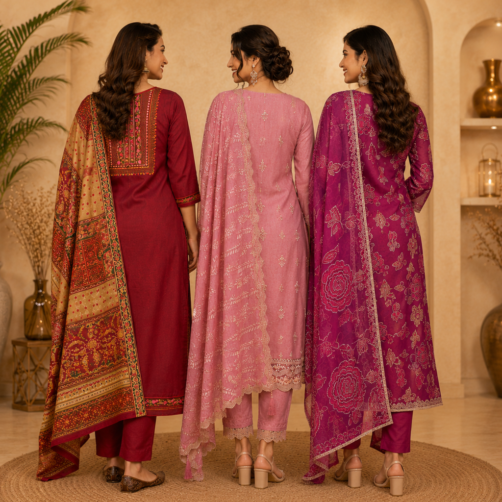 3 Ethnic Kurta With Dupatta ( K10 )