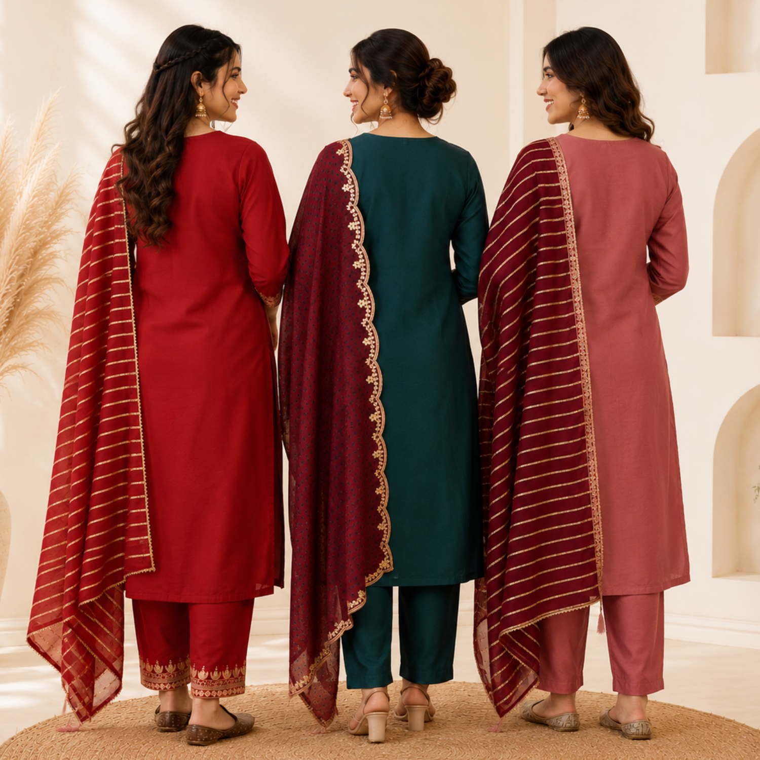 3 Ethnic Kurta With Dupatta ( K1 )