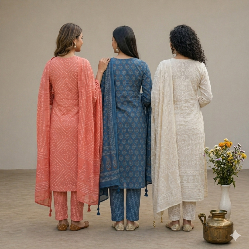 3 Cotton Kurta Set with Dupatta  (CK-10)