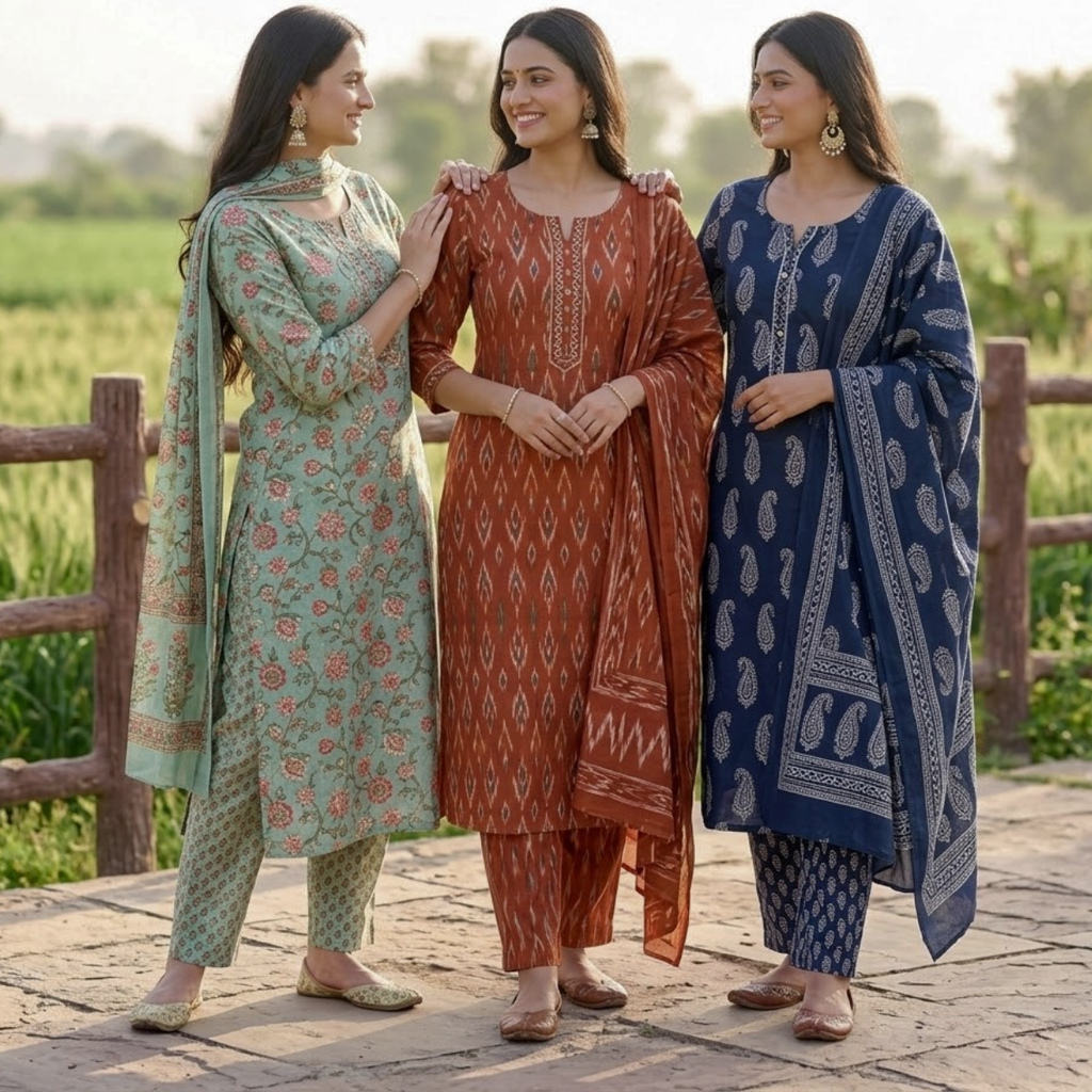 3 Printed kurta, matching pants, and a coordinated dupatta (P3K-14)