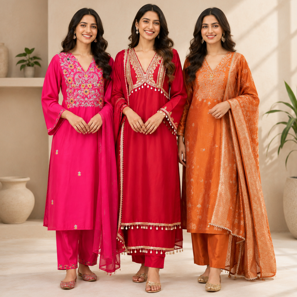 3 Women's Printed Ethnic Kurta Set With Dupatta ( KS-9 )