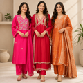 3 Women's Printed Ethnic Kurta Set With Dupatta ( KS-9 )