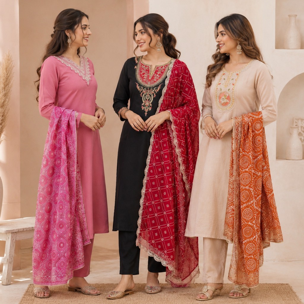 3 Ethnic Kurta With Dupatta ( K2 )