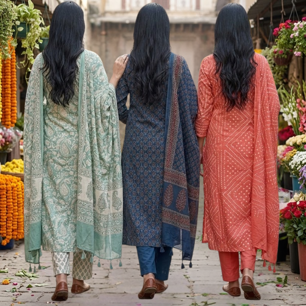3 Printed kurta, matching pants, and a coordinated dupatta (P3K-16)