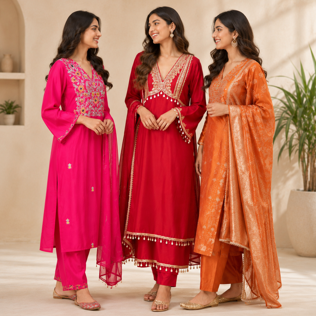 3 Women's Printed Ethnic Kurta Set With Dupatta ( KS-9 )